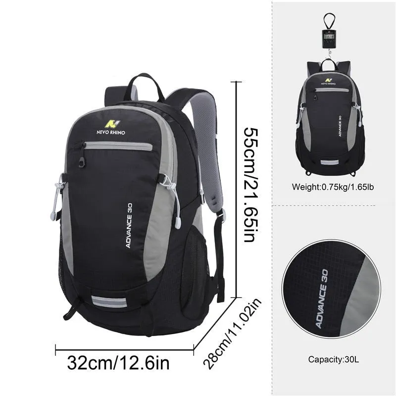 Waterproof Multipocketed Backpack for Hiking/School/Travel, Black, 30L