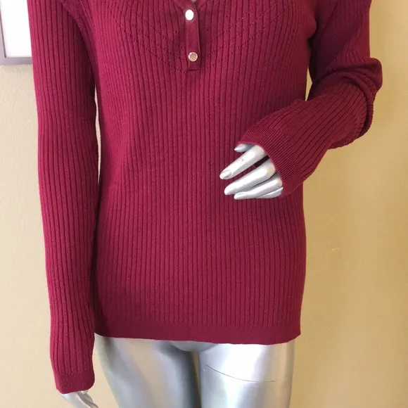 WHBM | Ribbed Snap-Front Henley Dark Sangria