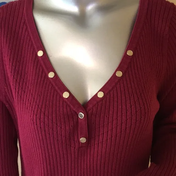 WHBM | Ribbed Snap-Front Henley Dark Sangria