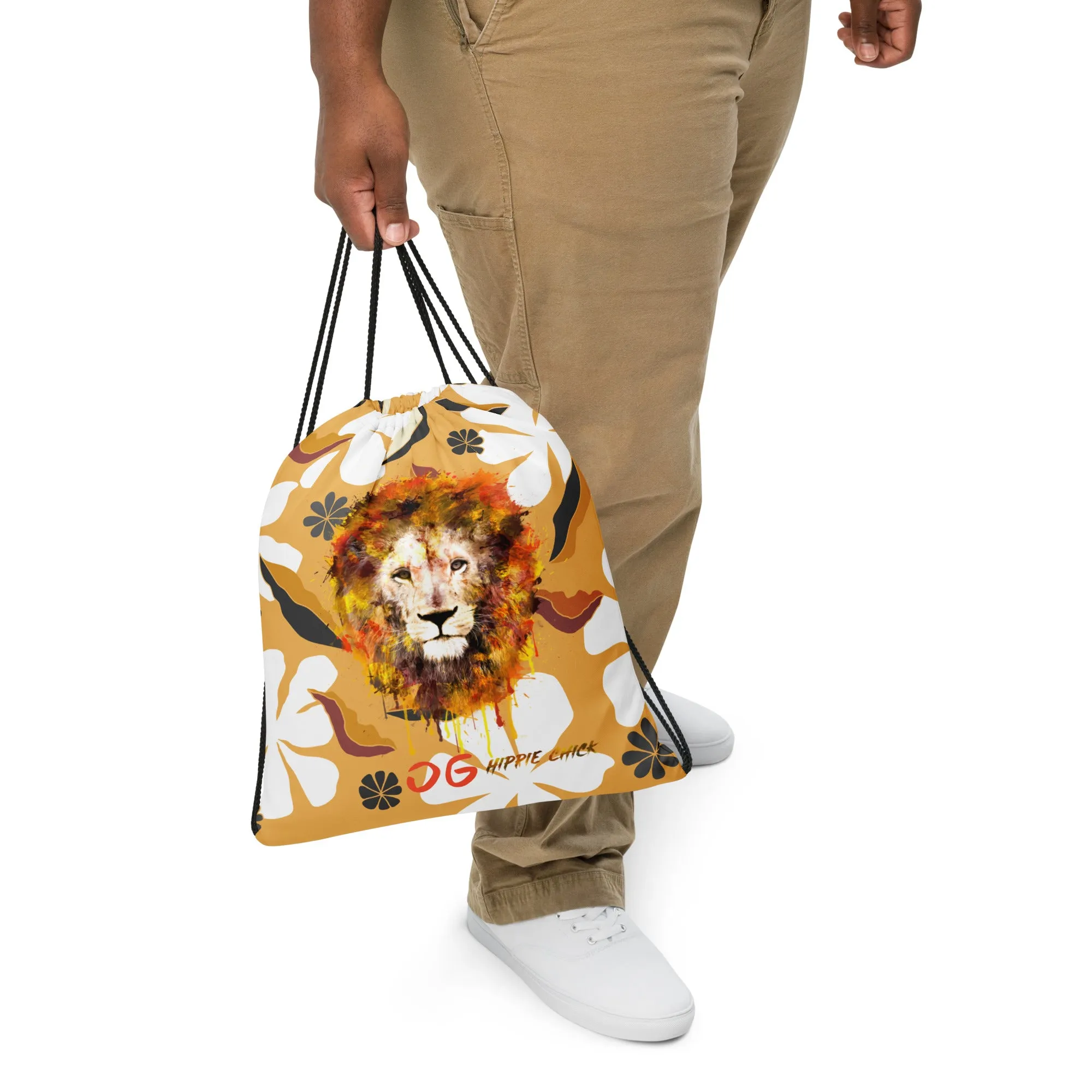 White Flowers Drawstring Bag