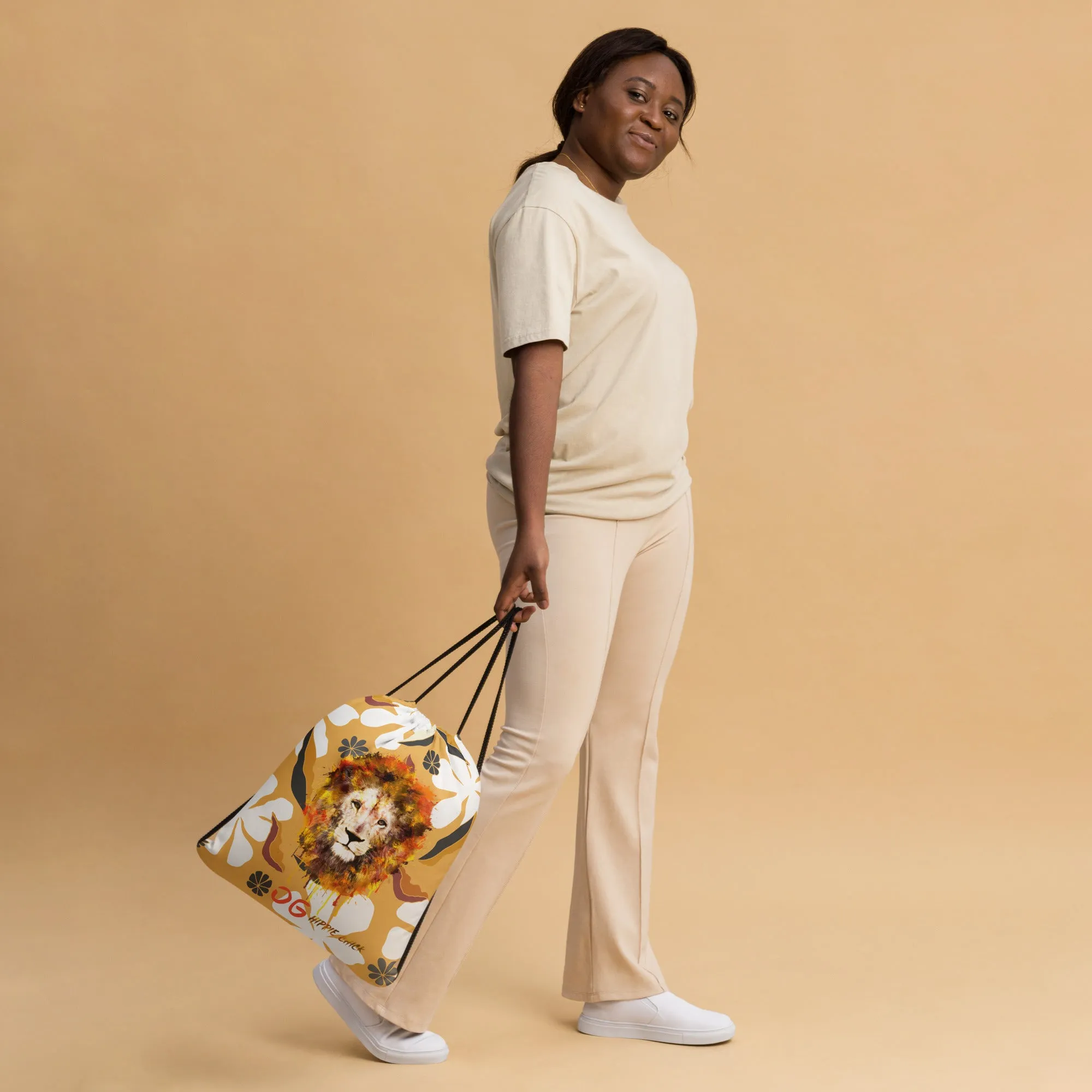 White Flowers Drawstring Bag