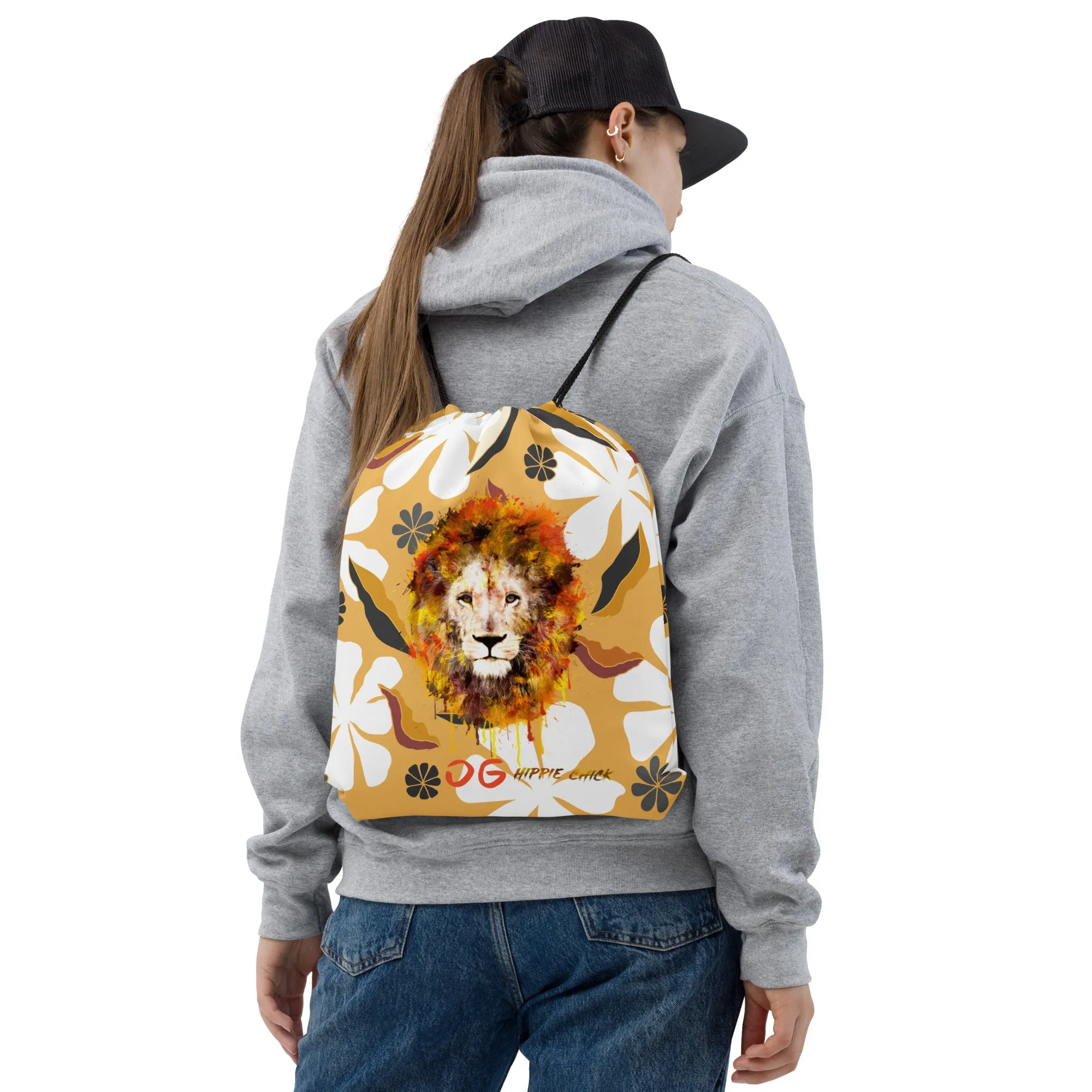 White Flowers Drawstring Bag