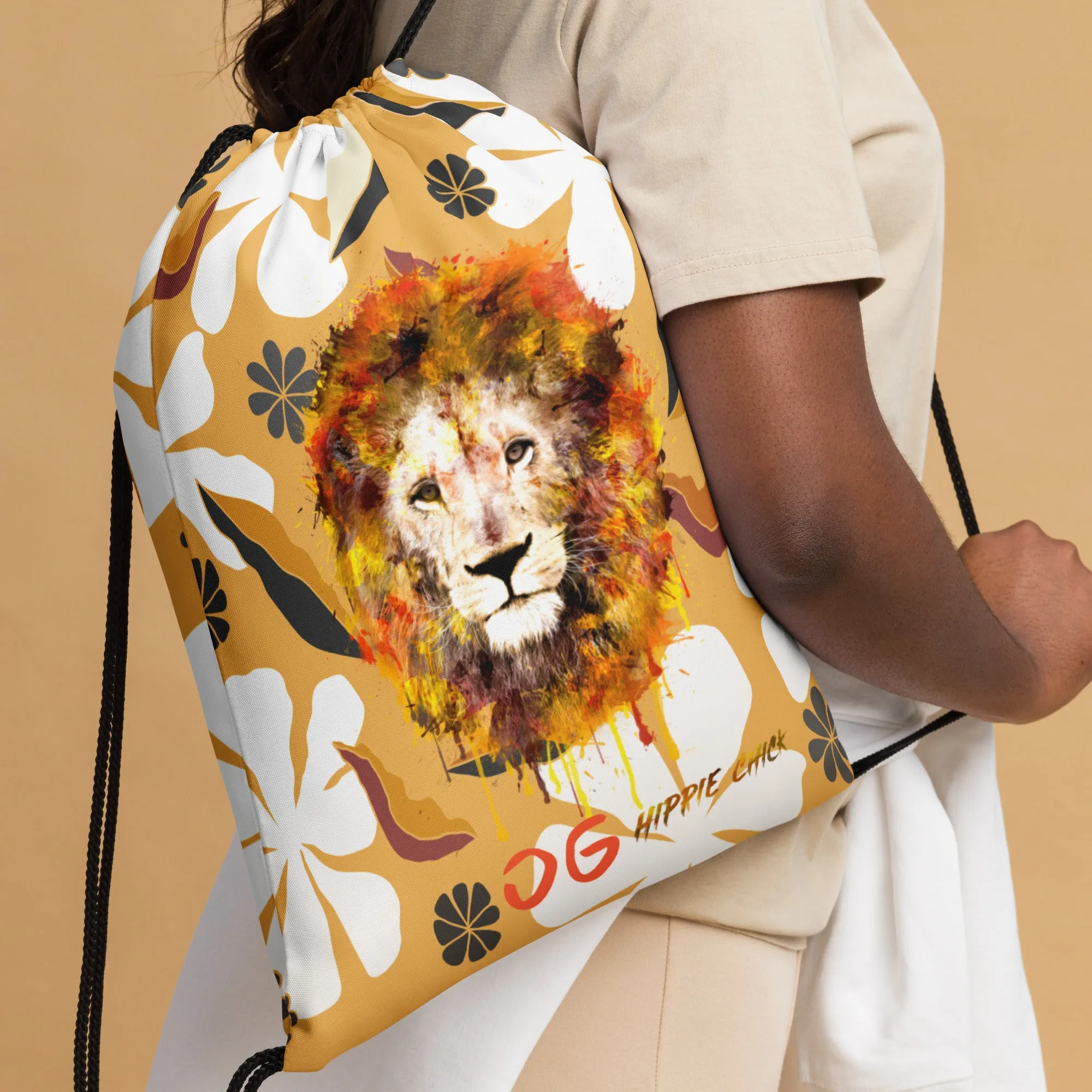 White Flowers Drawstring Bag