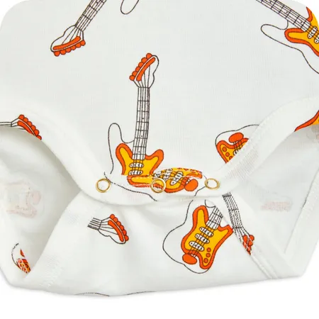 White Guitar Print Long Sleeve Bodysuit