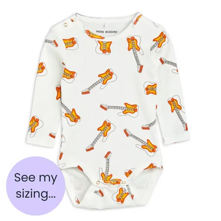White Guitar Print Long Sleeve Bodysuit