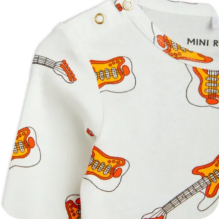 White Guitar Print Long Sleeve Bodysuit