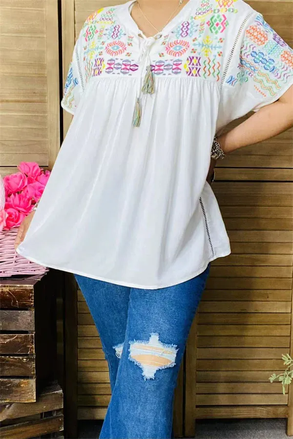White light weight top with Embroidery