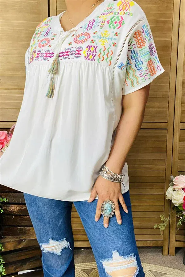 White light weight top with Embroidery