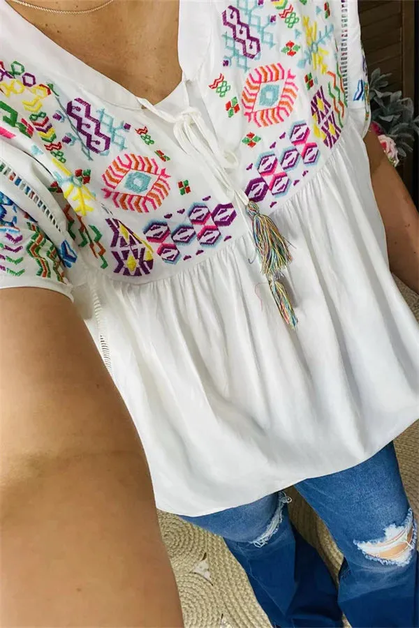 White light weight top with Embroidery