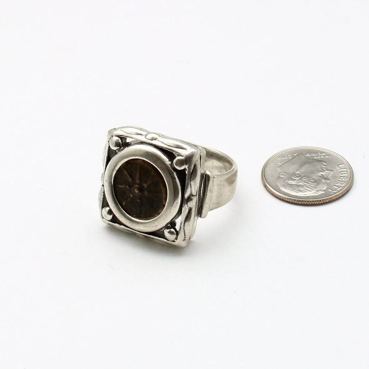 Widows Mite Prutah Coin, Silver Square Ring, 00219