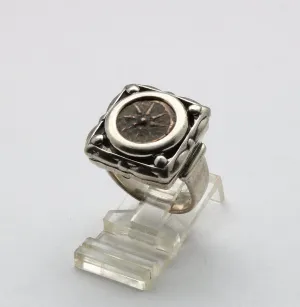 Widows Mite Prutah Coin, Silver Square Ring, 00219