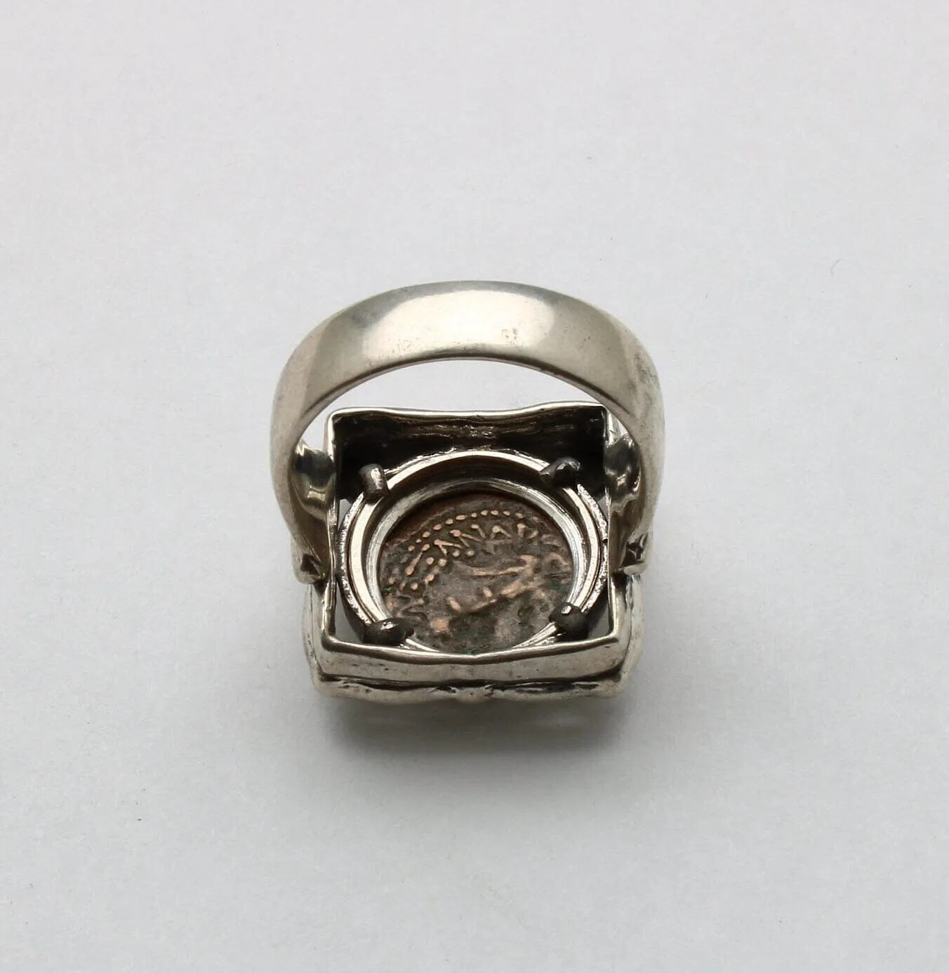Widows Mite Prutah Coin, Silver Square Ring, 00219