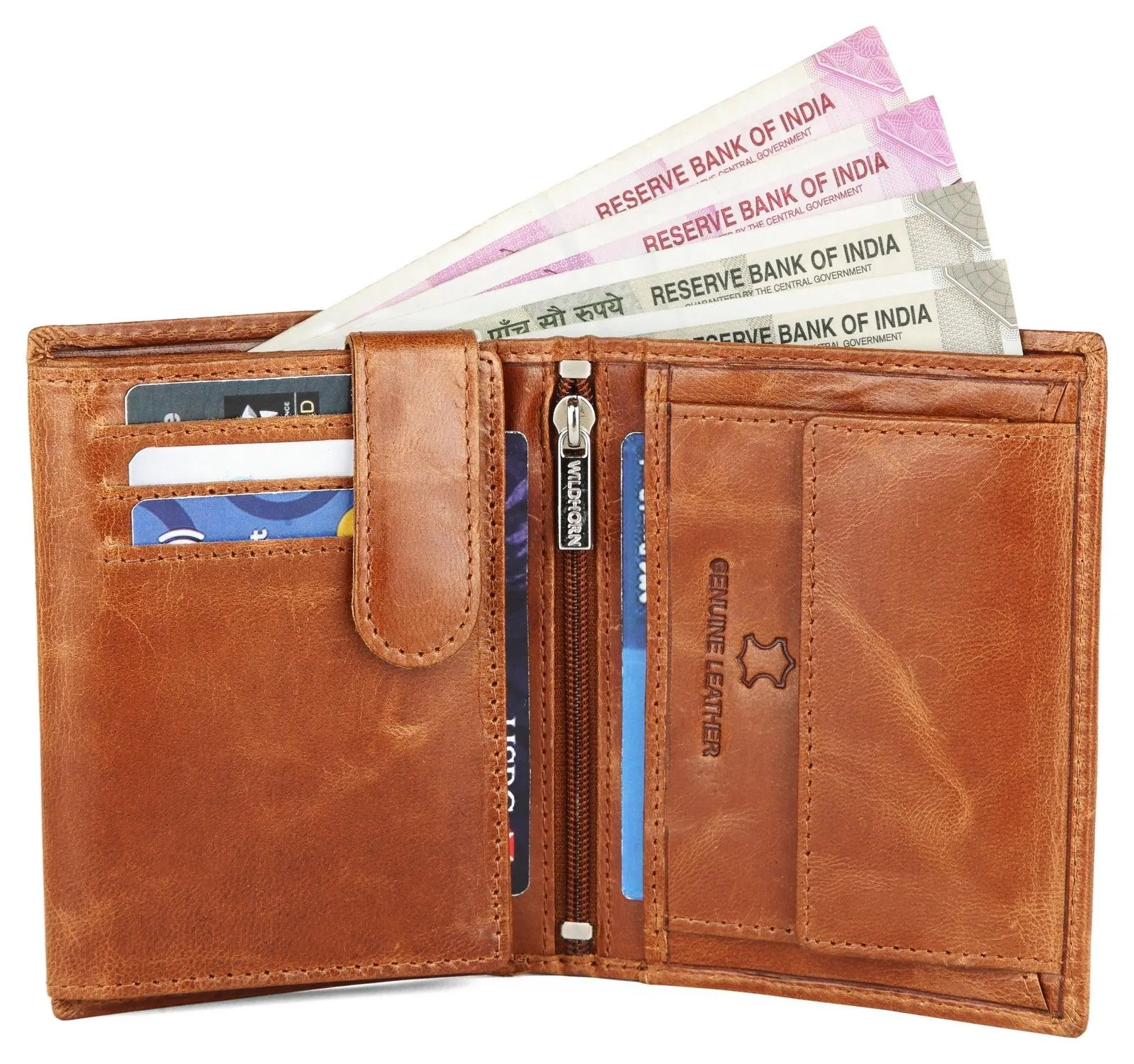 WILDHORN Top Grain Portrait Leather Wallet for Men | Ultra Strong Stitching | Handcrafted | RFID Blocking | 2 ID Slots | 11 Card Slots | Zip Compartment
