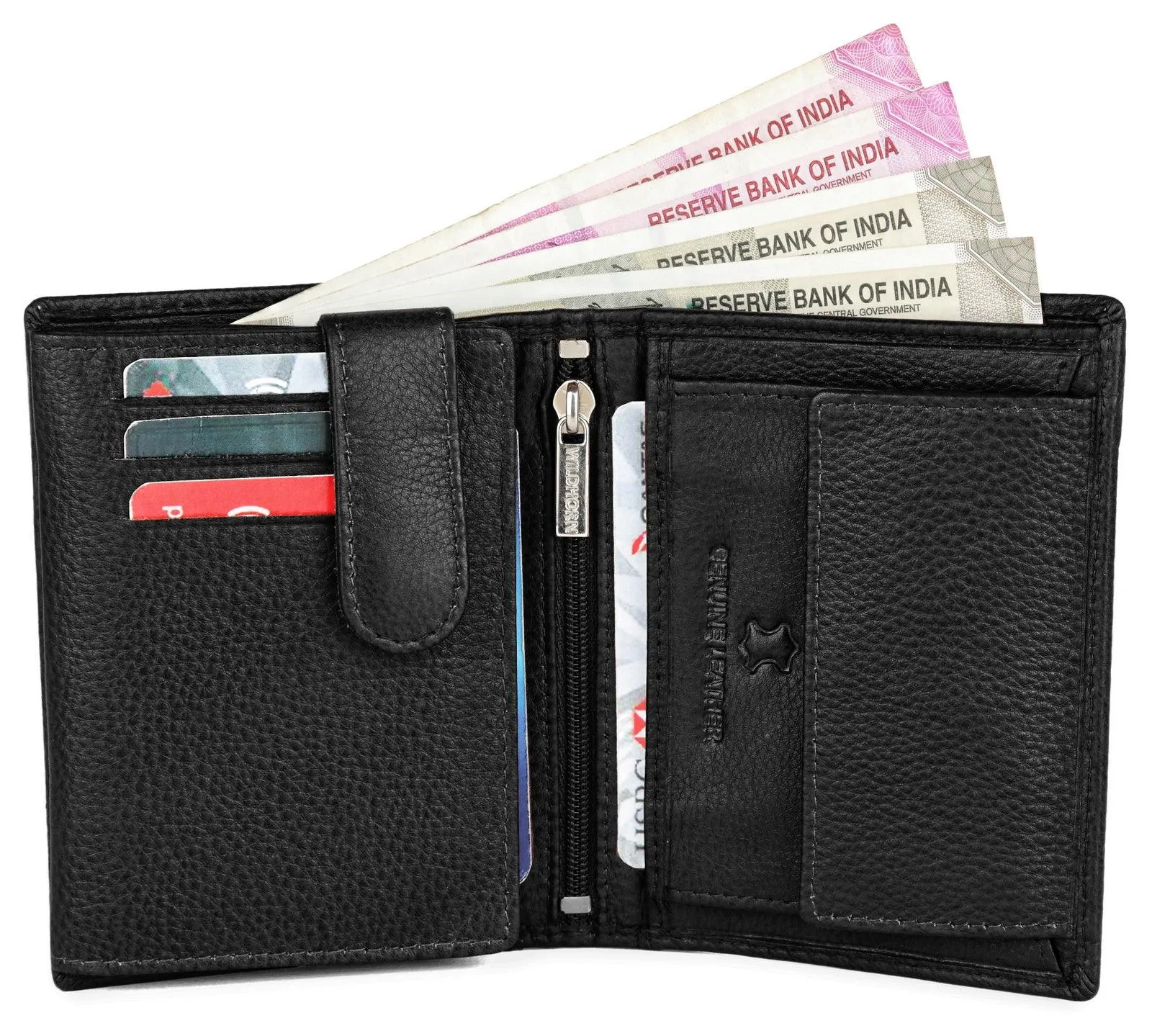 WILDHORN Top Grain Portrait Leather Wallet for Men | Ultra Strong Stitching | Handcrafted | RFID Blocking | 2 ID Slots | 11 Card Slots | Zip Compartment