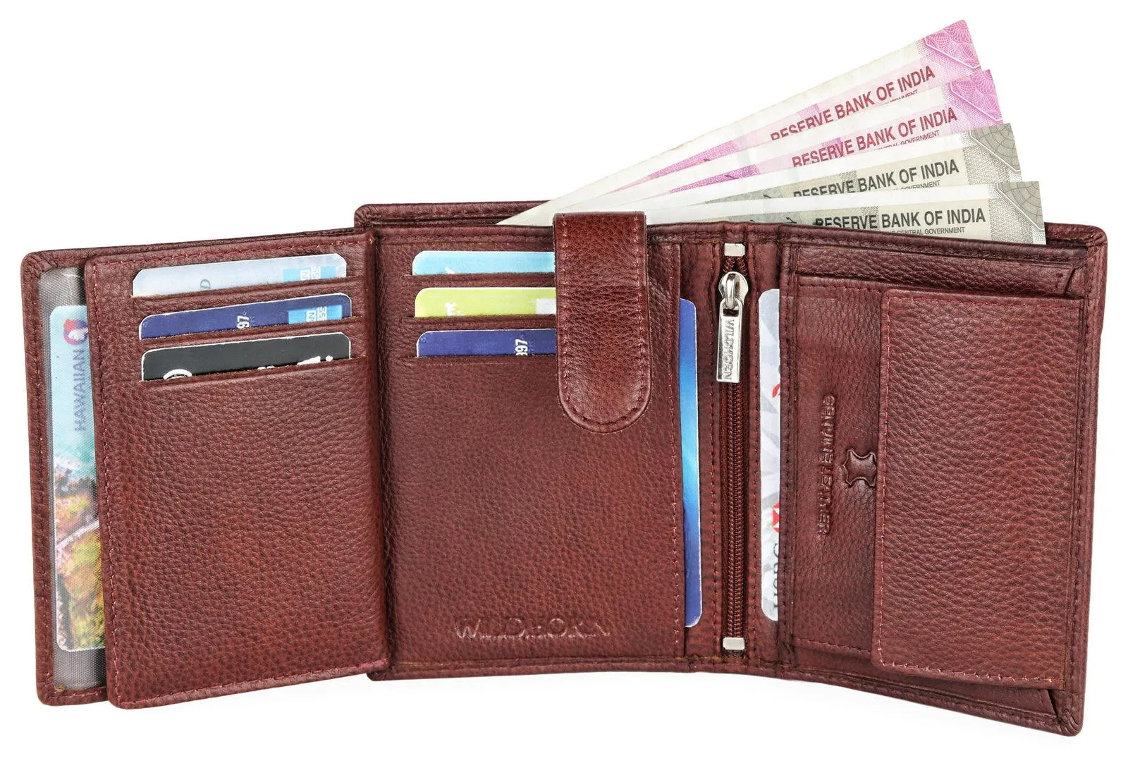 WILDHORN Top Grain Portrait Leather Wallet for Men | Ultra Strong Stitching | Handcrafted | RFID Blocking | 2 ID Slots | 11 Card Slots | Zip Compartment