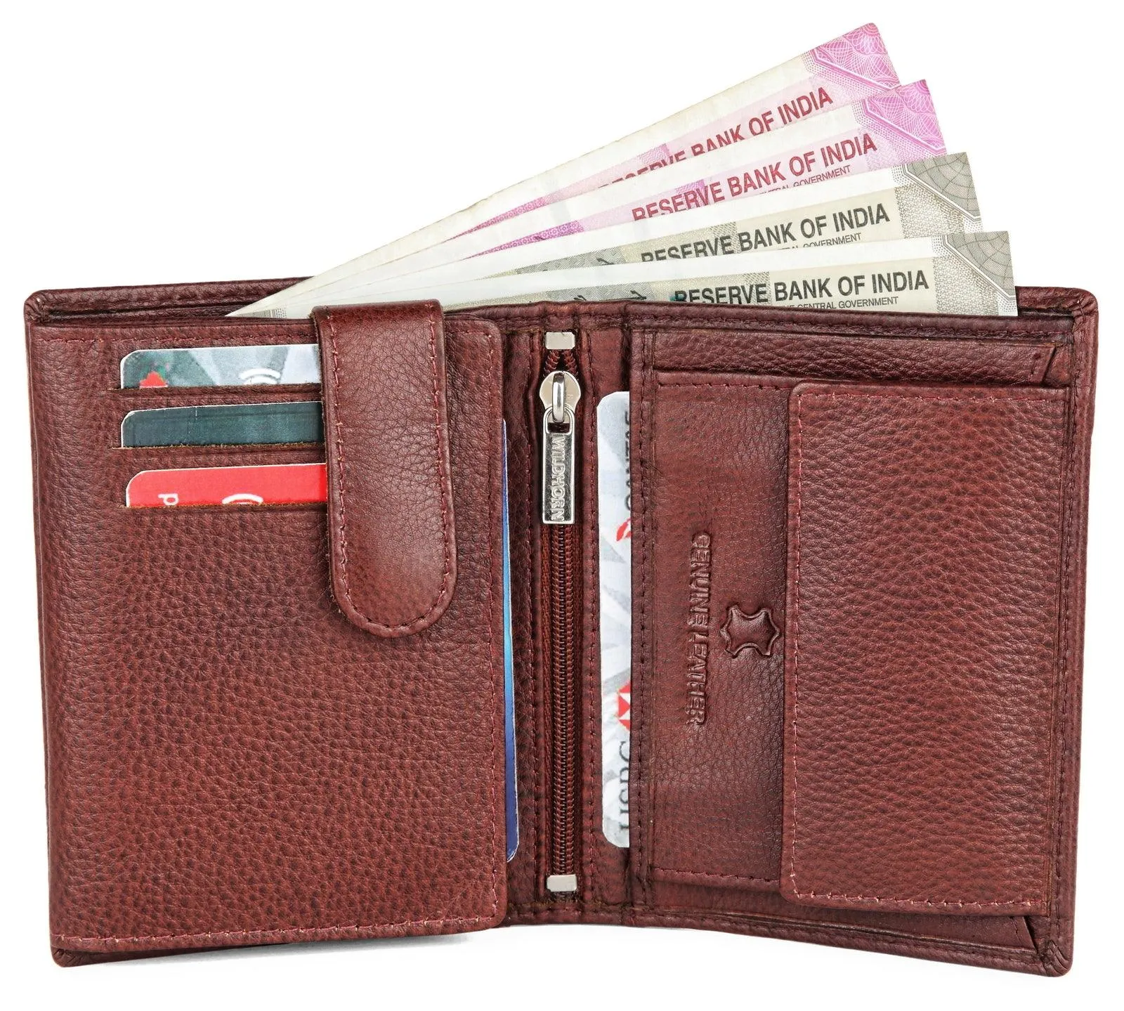 WILDHORN Top Grain Portrait Leather Wallet for Men | Ultra Strong Stitching | Handcrafted | RFID Blocking | 2 ID Slots | 11 Card Slots | Zip Compartment
