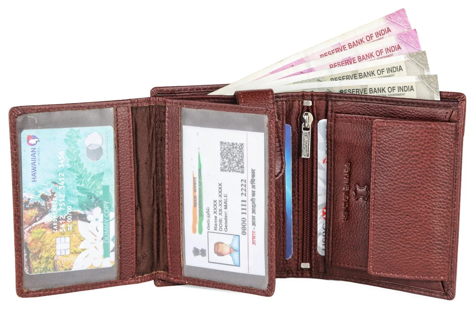WILDHORN Top Grain Portrait Leather Wallet for Men | Ultra Strong Stitching | Handcrafted | RFID Blocking | 2 ID Slots | 11 Card Slots | Zip Compartment