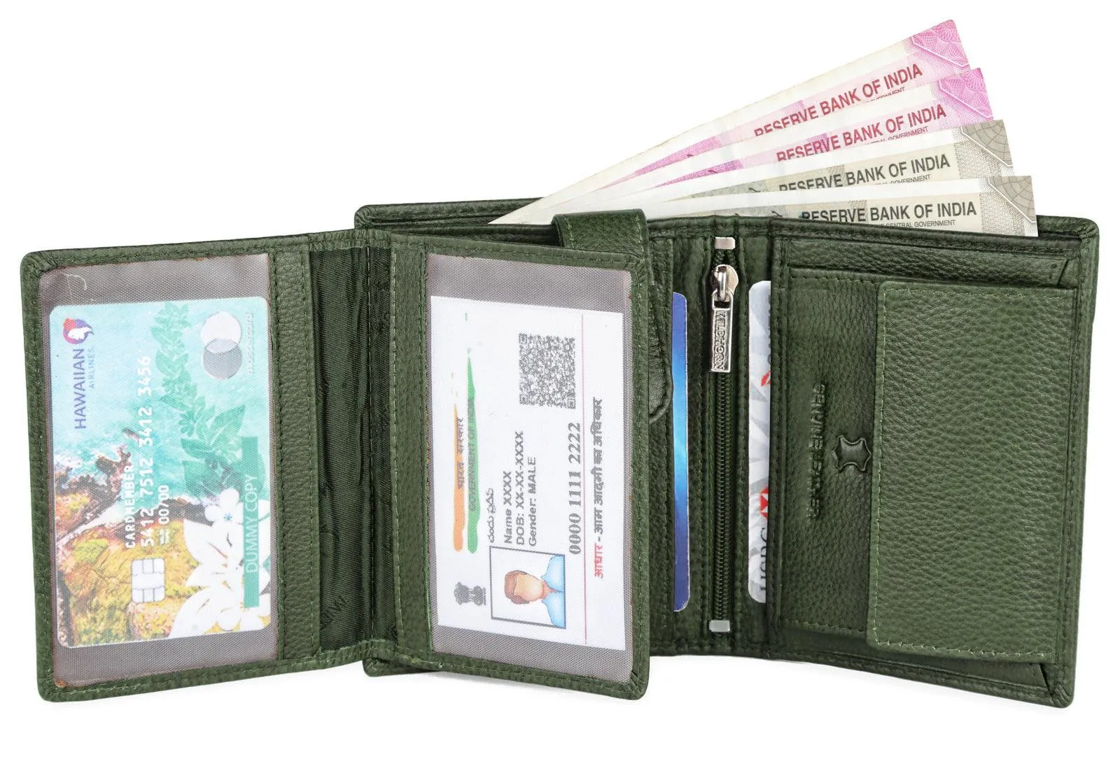 WILDHORN Top Grain Portrait Leather Wallet for Men | Ultra Strong Stitching | Handcrafted | RFID Blocking | 2 ID Slots | 11 Card Slots | Zip Compartment