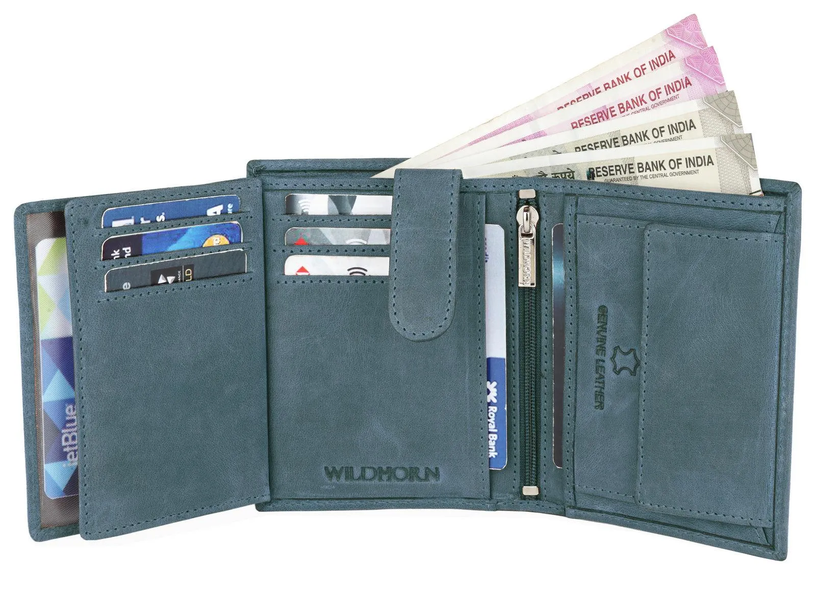 WILDHORN Top Grain Portrait Leather Wallet for Men | Ultra Strong Stitching | Handcrafted | RFID Blocking | 2 ID Slots | 11 Card Slots | Zip Compartment