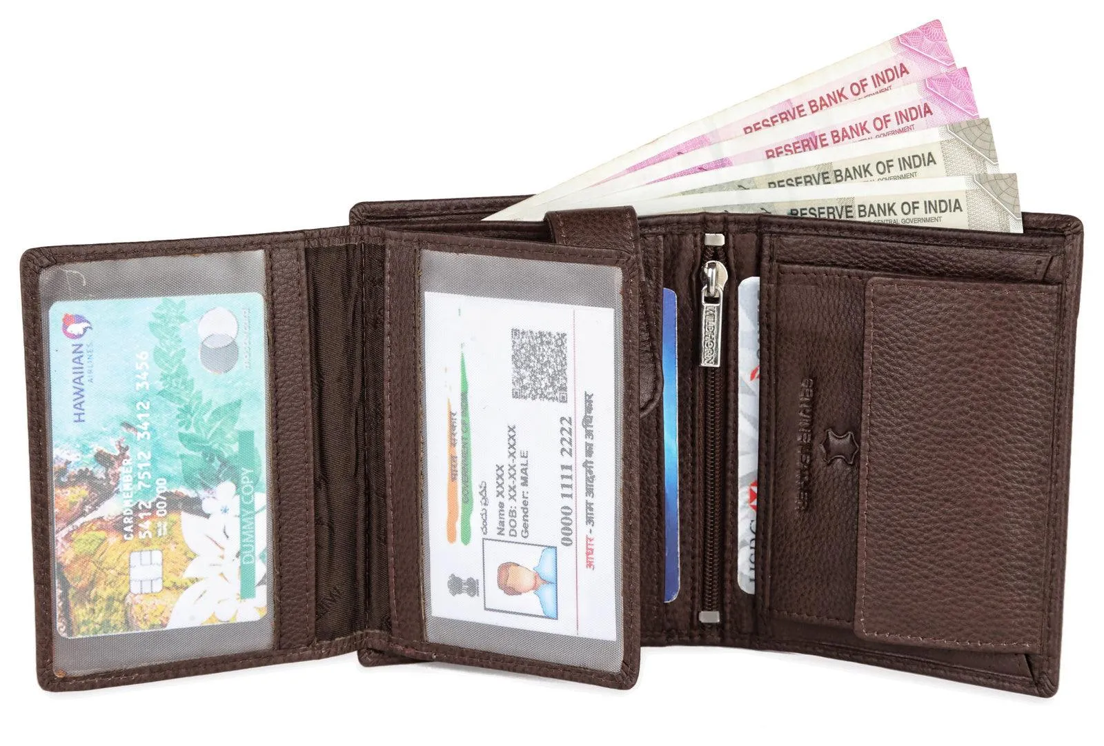 WILDHORN Top Grain Portrait Leather Wallet for Men | Ultra Strong Stitching | Handcrafted | RFID Blocking | 2 ID Slots | 11 Card Slots | Zip Compartment