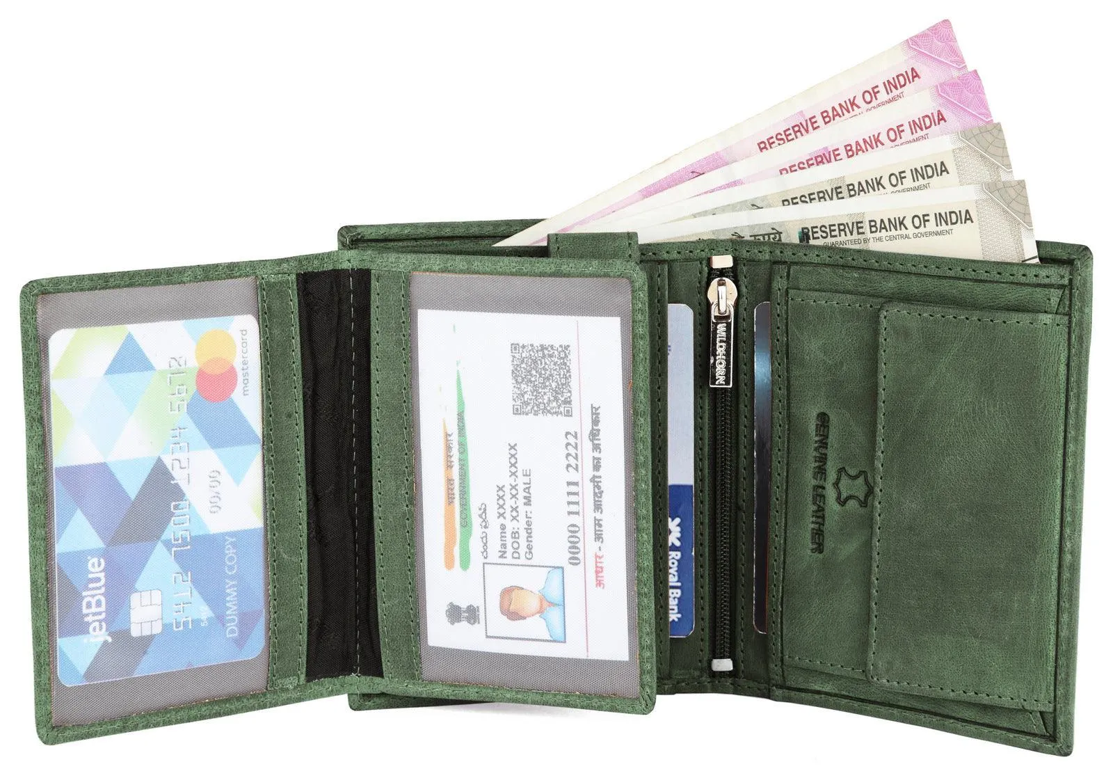 WILDHORN Top Grain Portrait Leather Wallet for Men | Ultra Strong Stitching | Handcrafted | RFID Blocking | 2 ID Slots | 11 Card Slots | Zip Compartment