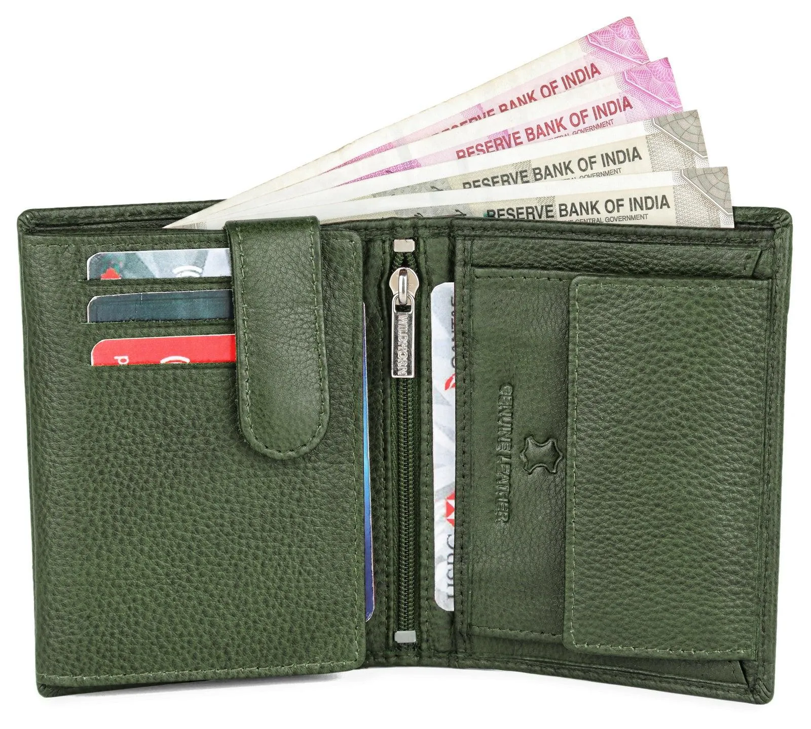 WILDHORN Top Grain Portrait Leather Wallet for Men | Ultra Strong Stitching | Handcrafted | RFID Blocking | 2 ID Slots | 11 Card Slots | Zip Compartment