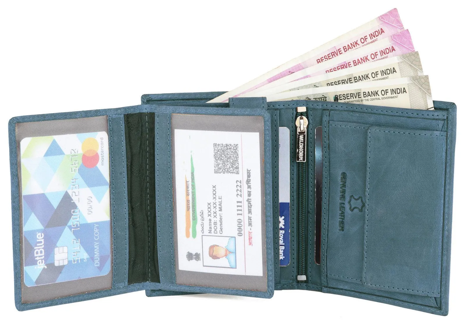 WILDHORN Top Grain Portrait Leather Wallet for Men | Ultra Strong Stitching | Handcrafted | RFID Blocking | 2 ID Slots | 11 Card Slots | Zip Compartment