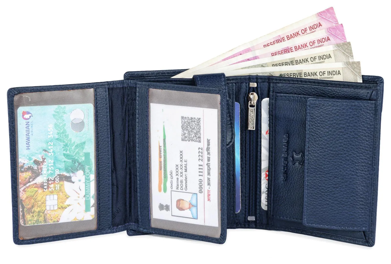 WILDHORN Top Grain Portrait Leather Wallet for Men | Ultra Strong Stitching | Handcrafted | RFID Blocking | 2 ID Slots | 11 Card Slots | Zip Compartment
