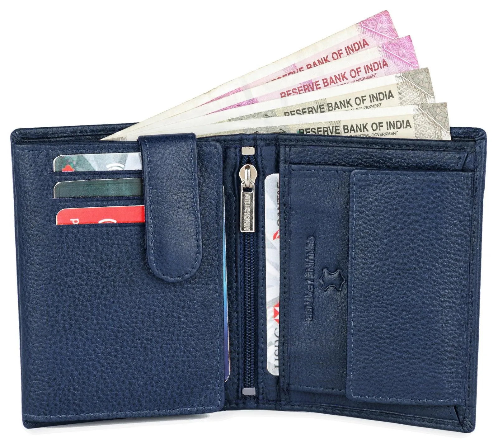 WILDHORN Top Grain Portrait Leather Wallet for Men | Ultra Strong Stitching | Handcrafted | RFID Blocking | 2 ID Slots | 11 Card Slots | Zip Compartment