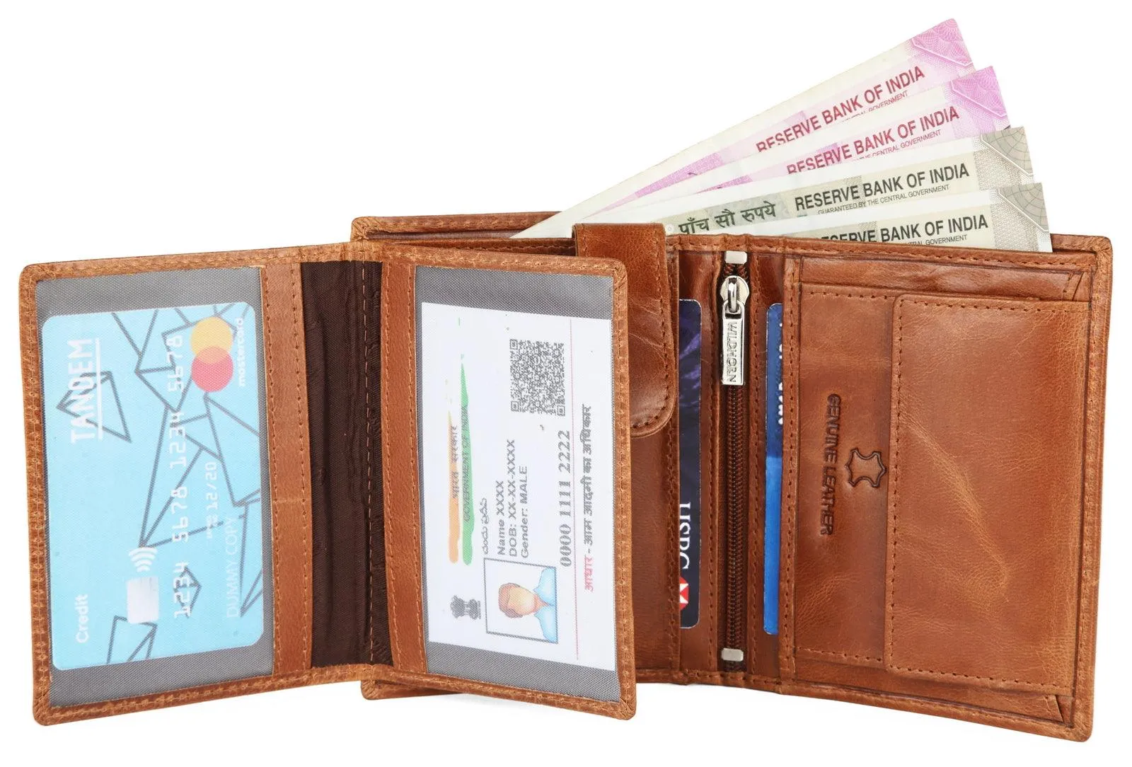WILDHORN Top Grain Portrait Leather Wallet for Men | Ultra Strong Stitching | Handcrafted | RFID Blocking | 2 ID Slots | 11 Card Slots | Zip Compartment