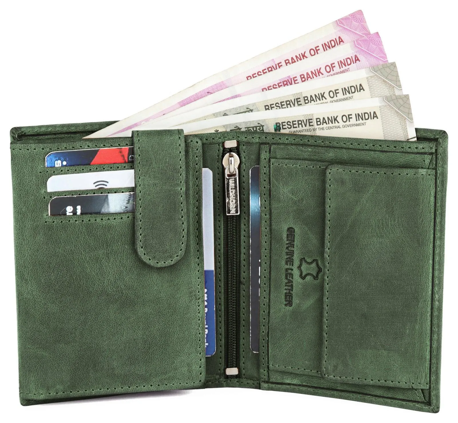 WILDHORN Top Grain Portrait Leather Wallet for Men | Ultra Strong Stitching | Handcrafted | RFID Blocking | 2 ID Slots | 11 Card Slots | Zip Compartment