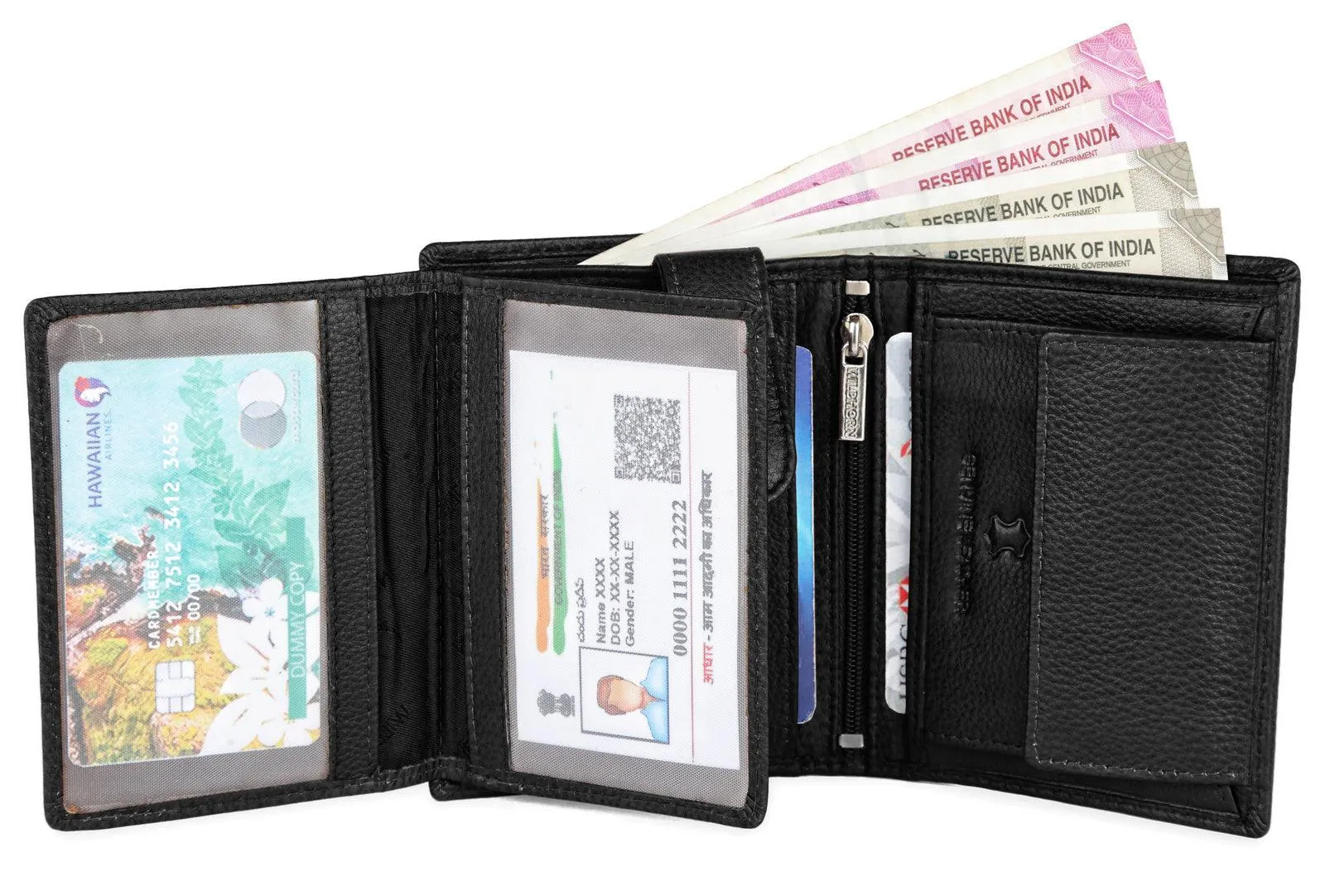WILDHORN Top Grain Portrait Leather Wallet for Men | Ultra Strong Stitching | Handcrafted | RFID Blocking | 2 ID Slots | 11 Card Slots | Zip Compartment