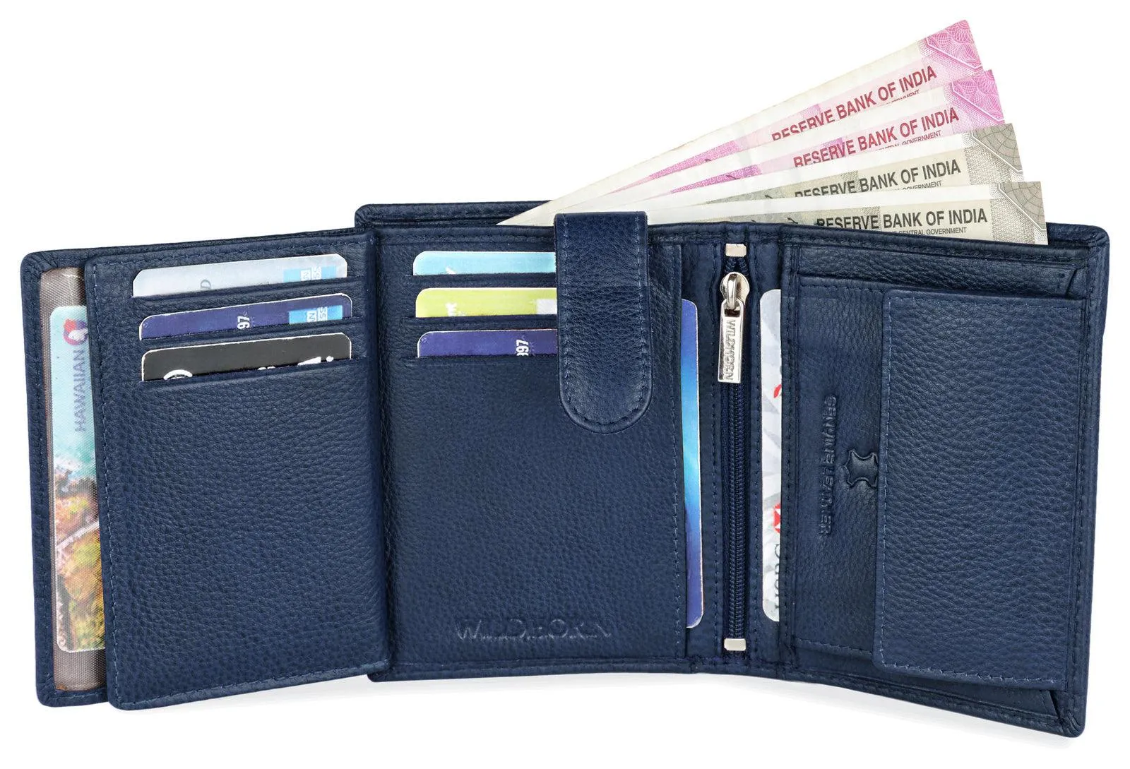 WILDHORN Top Grain Portrait Leather Wallet for Men | Ultra Strong Stitching | Handcrafted | RFID Blocking | 2 ID Slots | 11 Card Slots | Zip Compartment