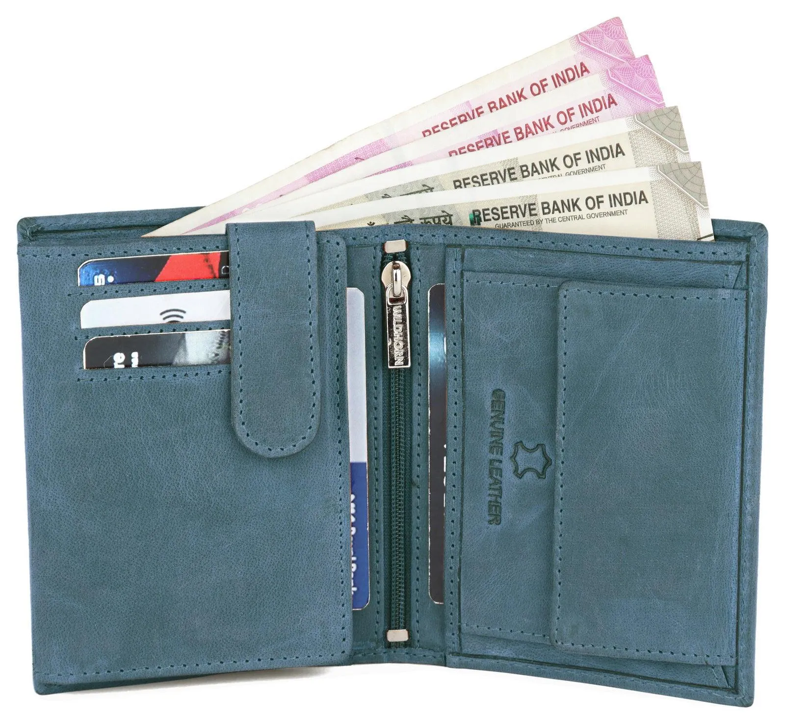 WILDHORN Top Grain Portrait Leather Wallet for Men | Ultra Strong Stitching | Handcrafted | RFID Blocking | 2 ID Slots | 11 Card Slots | Zip Compartment