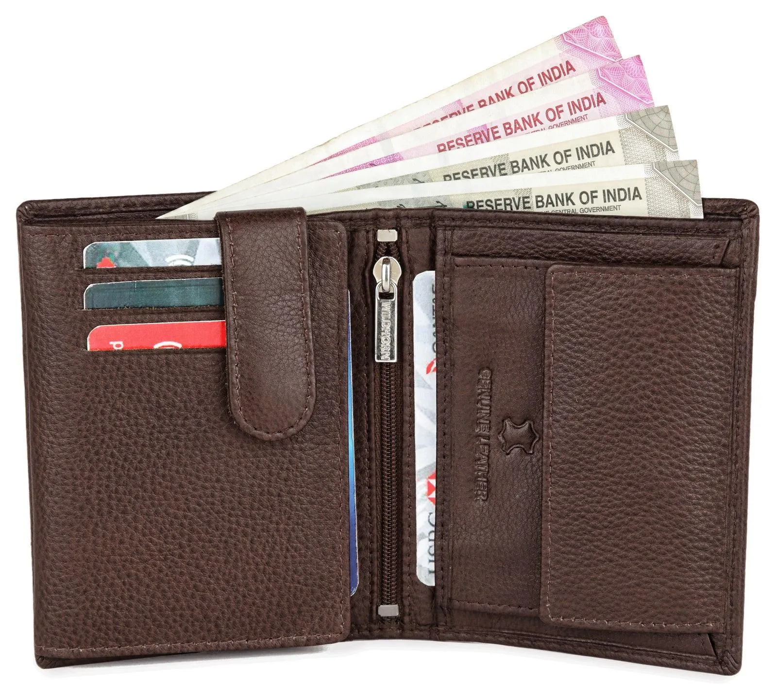 WILDHORN Top Grain Portrait Leather Wallet for Men | Ultra Strong Stitching | Handcrafted | RFID Blocking | 2 ID Slots | 11 Card Slots | Zip Compartment