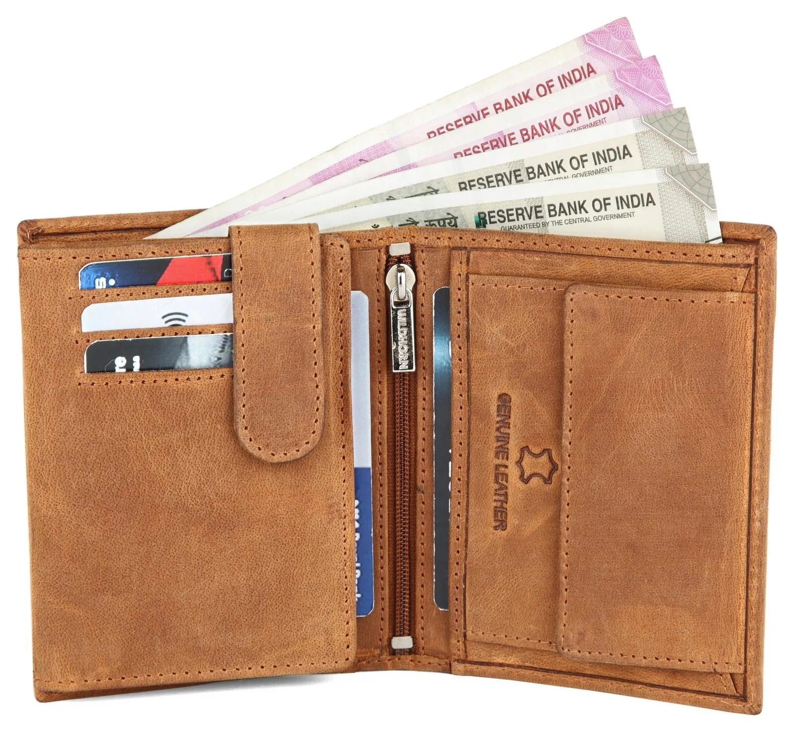 WILDHORN Top Grain Portrait Leather Wallet for Men | Ultra Strong Stitching | Handcrafted | RFID Blocking | 2 ID Slots | 11 Card Slots | Zip Compartment