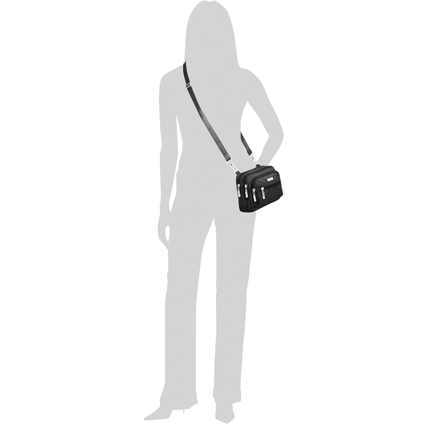 Women's Baggallini Triple Zip Bagg Black/Sand Nylon