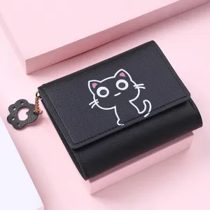 Women's Cute Cat Wallet Female Small Short PU Leather Purse Ladies Card Holder Money Bag