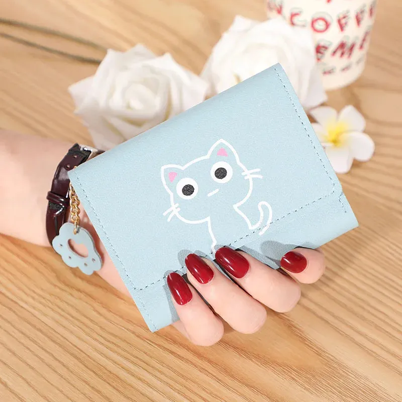 Women's Cute Cat Wallet Female Small Short PU Leather Purse Ladies Card Holder Money Bag