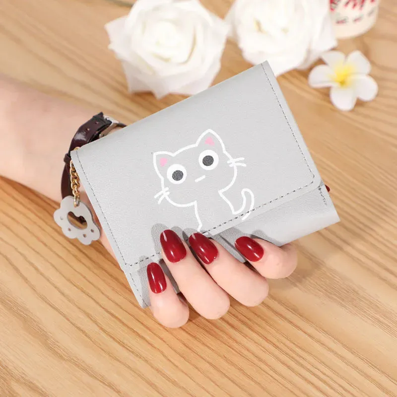 Women's Cute Cat Wallet Female Small Short PU Leather Purse Ladies Card Holder Money Bag
