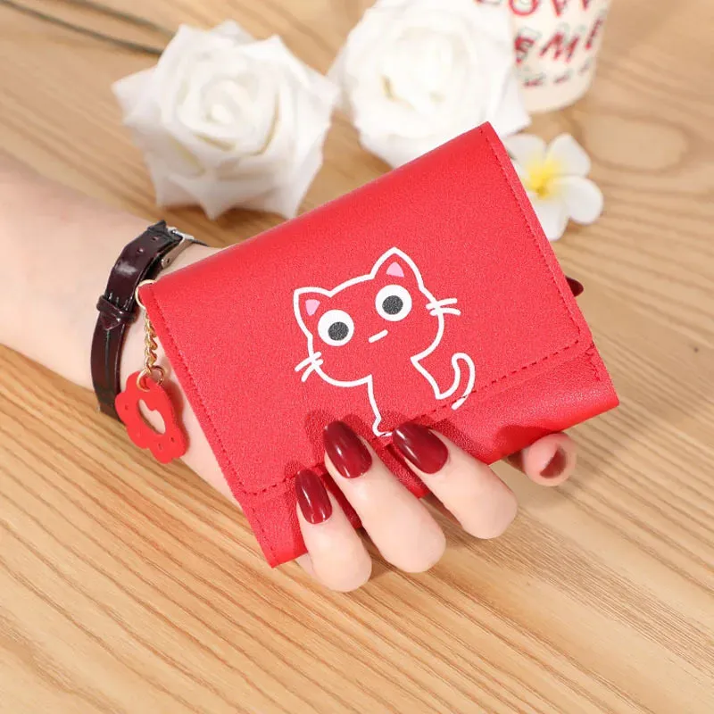 Women's Cute Cat Wallet Female Small Short PU Leather Purse Ladies Card Holder Money Bag