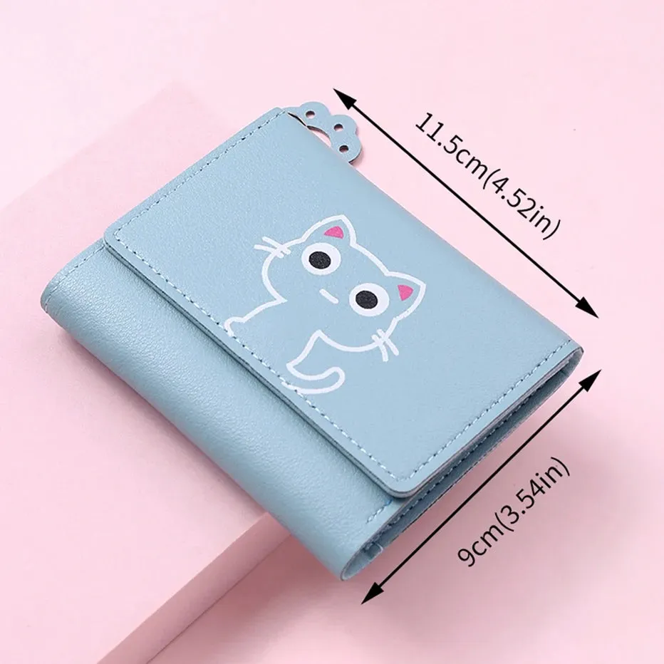 Women's Cute Cat Wallet Female Small Short PU Leather Purse Ladies Card Holder Money Bag