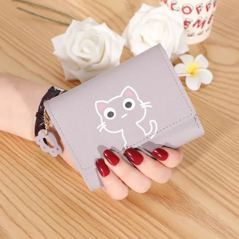 Women's Cute Cat Wallet Female Small Short PU Leather Purse Ladies Card Holder Money Bag