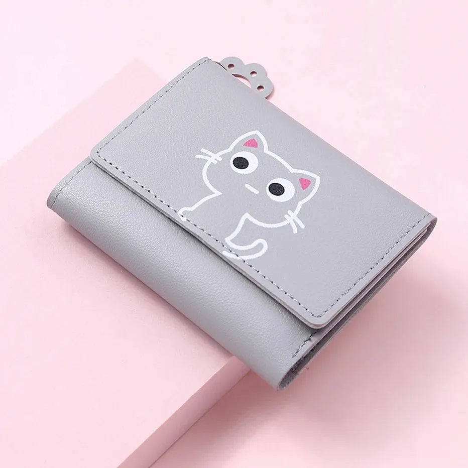 Women's Cute Cat Wallet Female Small Short PU Leather Purse Ladies Card Holder Money Bag