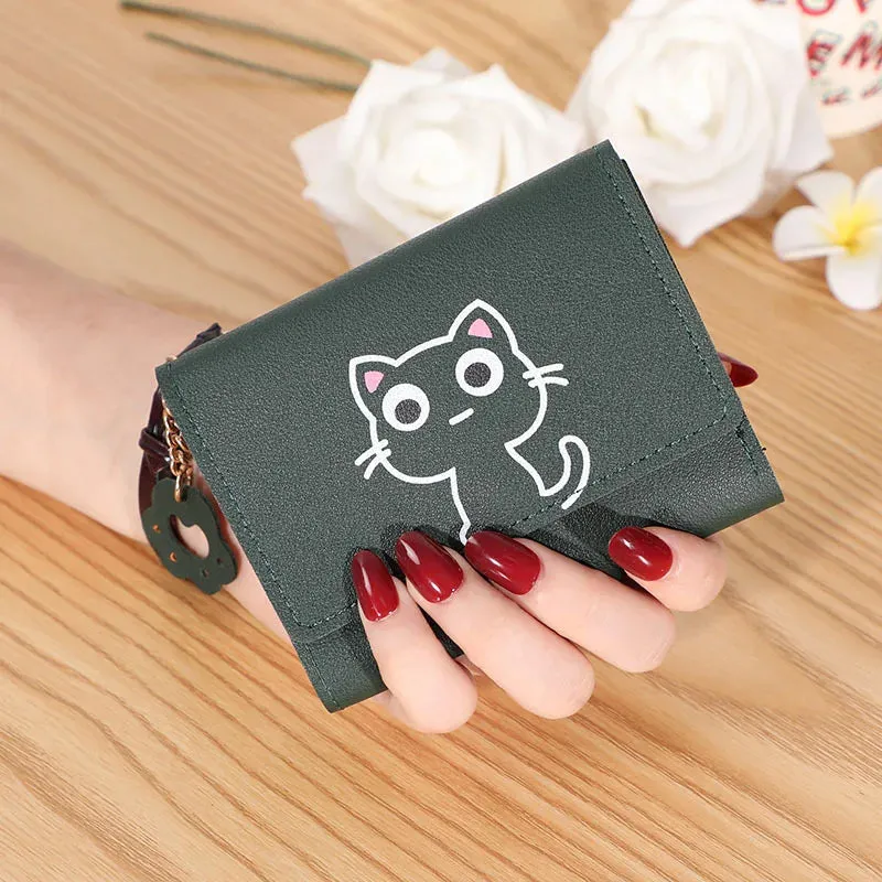 Women's Cute Cat Wallet Female Small Short PU Leather Purse Ladies Card Holder Money Bag