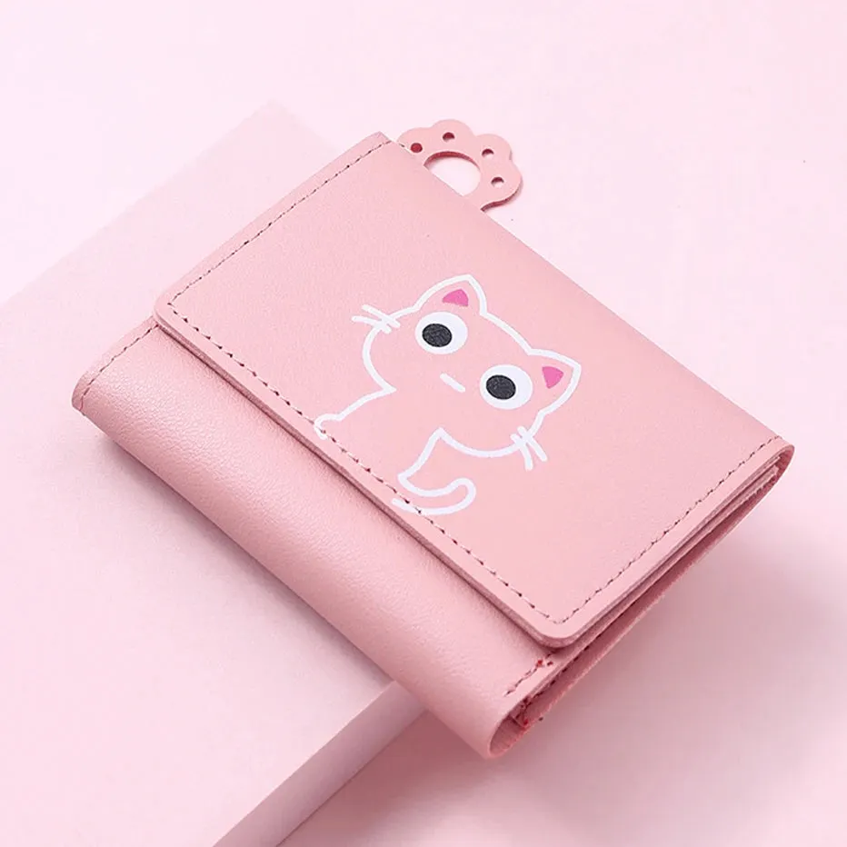 Women's Cute Cat Wallet Female Small Short PU Leather Purse Ladies Card Holder Money Bag