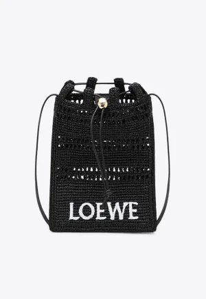 Woven-Raffia Drawstring Pouch Bag
