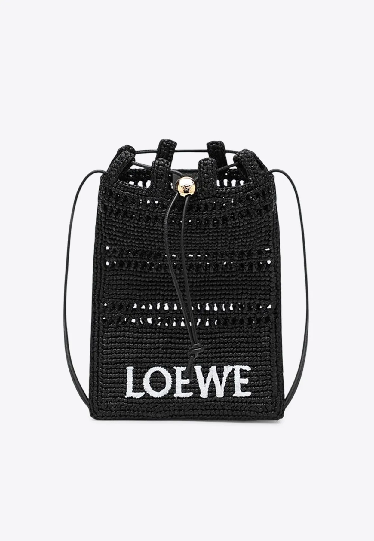 Woven-Raffia Drawstring Pouch Bag