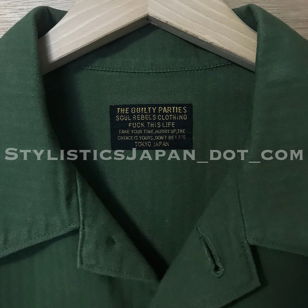 [XL] Wacko Maria Drunkards Dream Herringbone BUDS Shirt Olive