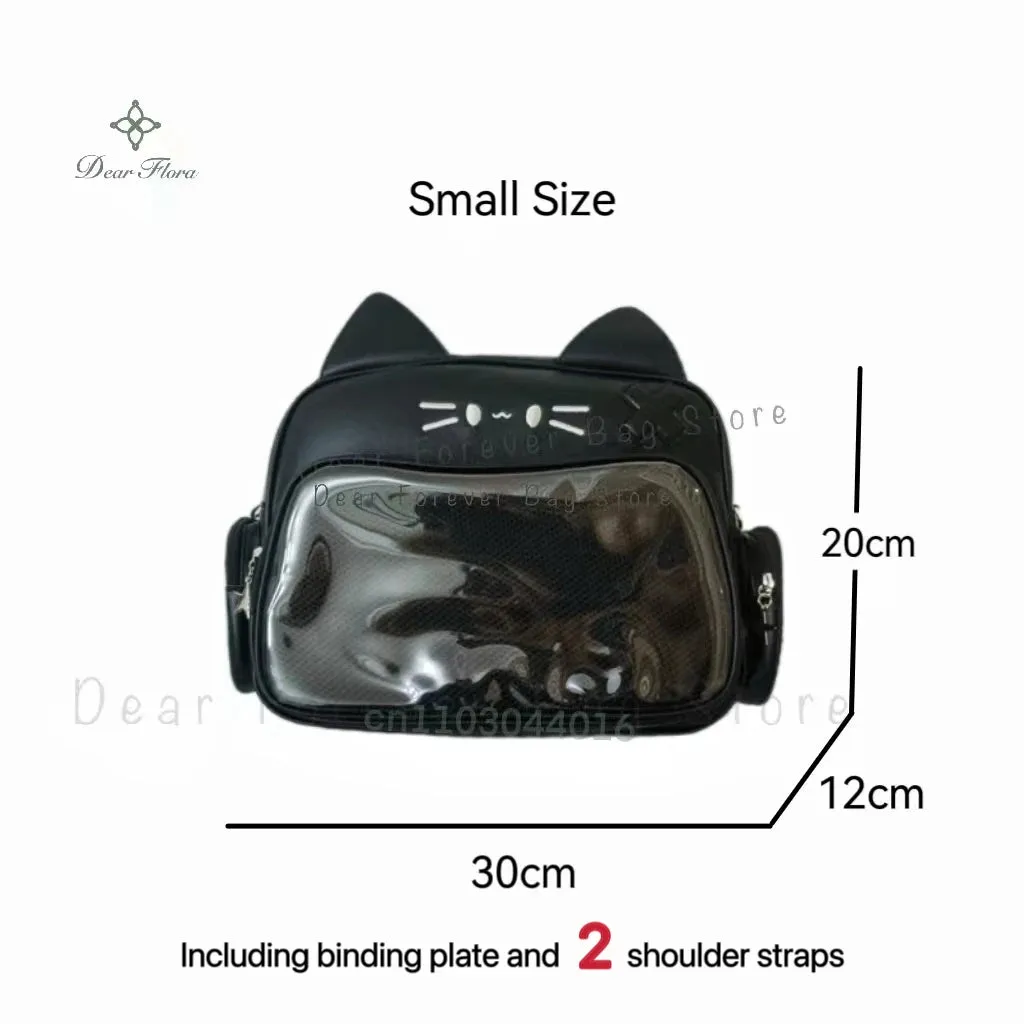 Y2K Korean Japan Kawaii Cat Ita Bag PU Cute Girls Transparent Pocket Aesthetic Shoulder Crossbody Bags Women's Fashion Backpacks